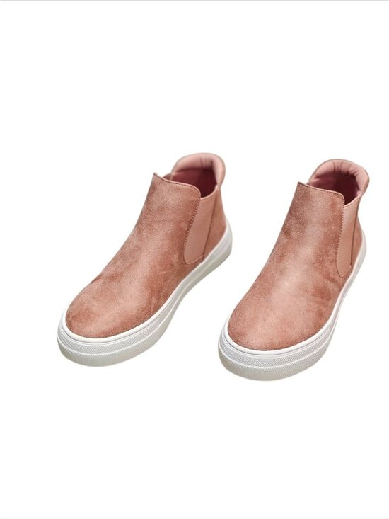 Blush Nubuck Slip-On Platform Sneakers With Elastic Side Panels & White Soles Fo - Picture 11 of 14